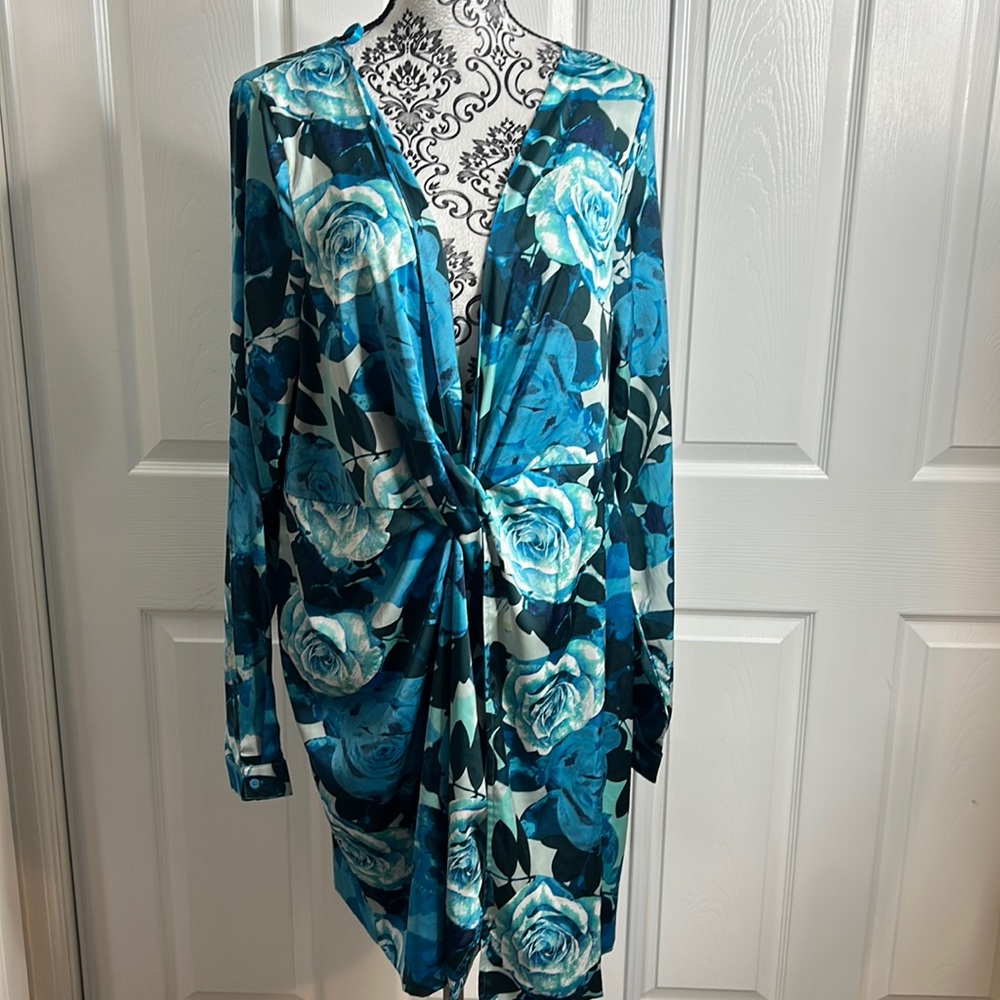 NWT- Fashion Nova Sugar Free Fleur Mini Dress Blue Marble 1X New